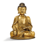 Statue Bouddha Shakyamuni bronze doré