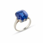 Bague saphir coussin or blanc vintage joaillerie parisienne