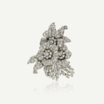 Broche florale diamants époque années 1950 en or blanc 18k