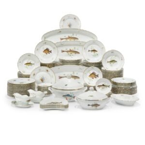 service table porcelaine italienne motifs poisson ansart paris antiquaire 2842