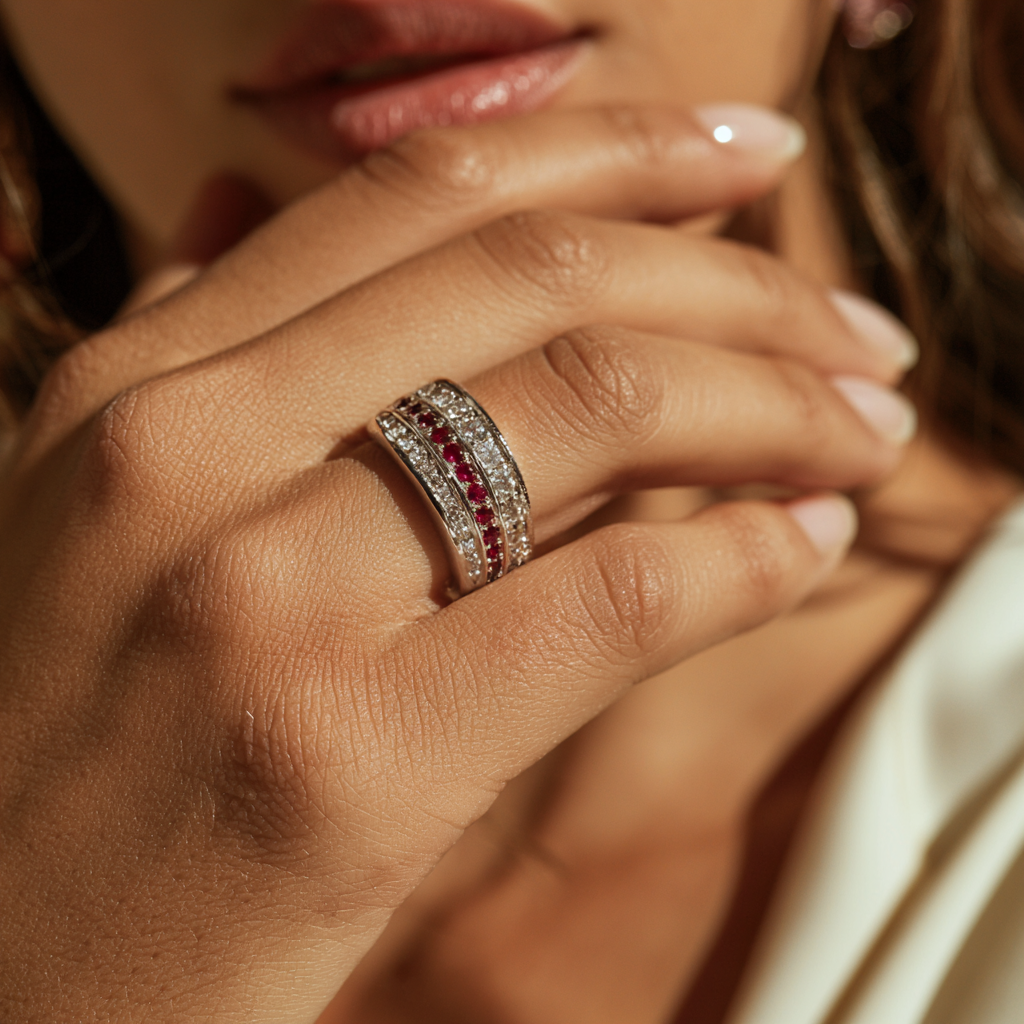 ansart une bague avec des diamants et des rubis