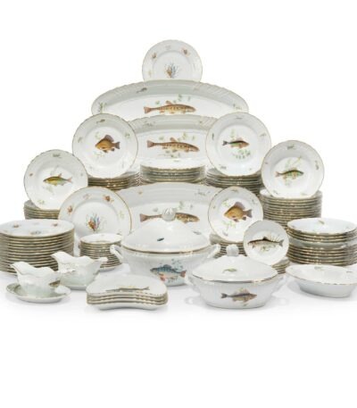 service table porcelaine italienne motifs poisson ansart paris antiquaire 2842